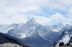 aerial photography of mountain range covered with snow under white and blue sky at daytime jigsaw puzzle