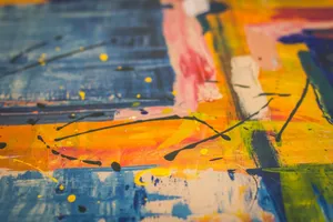 Dynamic abstract painting with vivid colors and textured brushstrokes on canvas, showcasing modern artistic expression. jigsaw puzzle