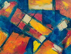 Dynamic abstract painting with vibrant colors and geometric patterns. jigsaw puzzle