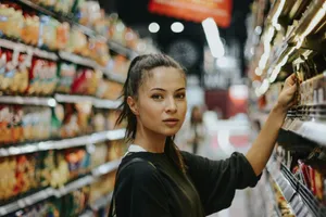 woman shopping in grocery store aisle jigsaw puzzle