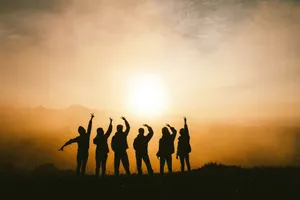 silhouette photo of six persons on top of mountain jigsaw puzzle