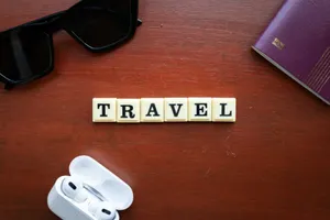 the word travel spelled with scrabbles on a wooden table jigsaw puzzle