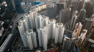 Dense apartment buildings in a city aerial view jigsaw puzzle