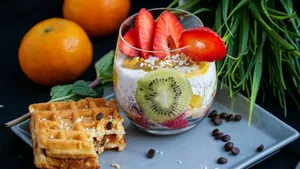 clear drinking glass with strawberry and banana jigsaw puzzle
