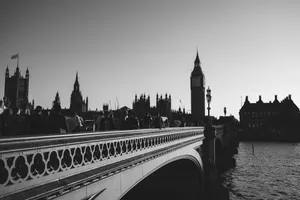 Black and white view of westminster bridge and big ben. jigsaw puzzle