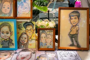 a table topped with framed pictures of people jigsaw puzzle