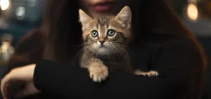 Crop anonymous female holding cute fluffy cat with gray eyes and long whisker jigsaw puzzle
