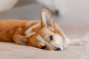 Adorable corgi dog relaxing comfortably indoors, showcasing its distinct features. jigsaw puzzle