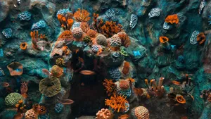 Vibrant underwater scene of a coral reef with various fishes and colorful corals. jigsaw puzzle