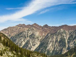Breathtaking view of a rugged mountain range with clear blue skies. jigsaw puzzle