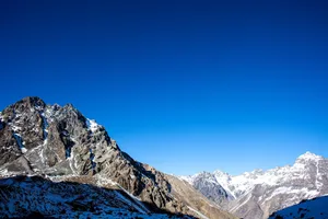Stunning view of rugged snow-capped mountains with clear blue sky in the Andes. jigsaw puzzle