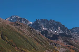Scenic view of the majestic Kaçkar Mountains in Rize, Türkiye under a clear blue sky. jigsaw puzzle
