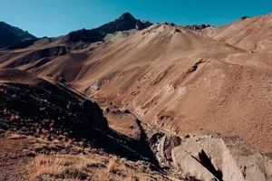 Scenic view of the Andes Mountains in Mendoza Province, Argentina, showcasing rugged terrain and clear skies. jigsaw puzzle