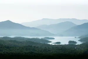 Breathtaking aerial view of lush greenery and mountains in Jijel, Algeria. jigsaw puzzle