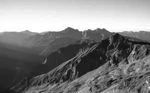 Dramatic black and white photo of the Italian Alps showcasing majestic mountain peaks. jigsaw puzzle