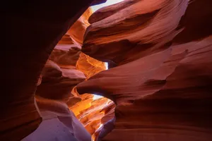 Capture of Antelope Canyon's dramatic sandstone formations with natural light streaming through. jigsaw puzzle