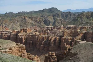 Breathtaking view of Charyn Canyon with rugged formations under a clear sky in Kazakhstan. jigsaw puzzle