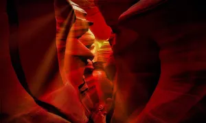 Beautiful red rock formations in Antelope Canyon, Arizona, captured with dramatic lighting. jigsaw puzzle