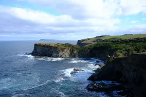 Dramatic coastal cliff with lush greenery above a scenic ocean view. jigsaw puzzle