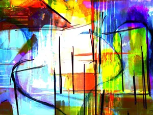 Bright and colorful abstract artwork with vivid lines and textures. jigsaw puzzle