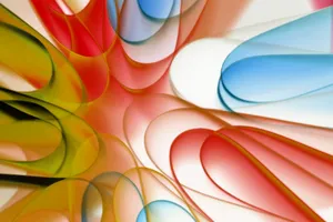 Dynamic abstract art featuring flowing, overlapping gradient shapes in vivid colors. jigsaw puzzle