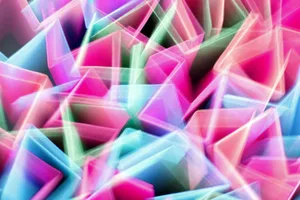 Colorful abstract geometric patterns in bright neon lights creating a dynamic visual effect. jigsaw puzzle