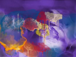 Colorful abstract painting with vibrant drips on a textured background. jigsaw puzzle