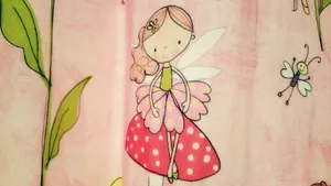 Adorable cartoon fairy illustration on whimsical pink fabric background with insect friend. jigsaw puzzle