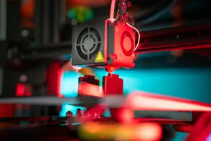 A vibrant close-up of a 3D printer in action creating a prototype. jigsaw puzzle