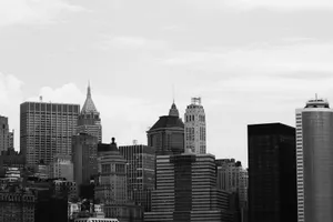 Black and white image of New York City's iconic skyline featuring classic architecture. jigsaw puzzle