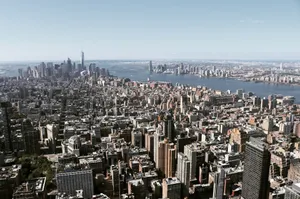 Stunning aerial view showcasing the expansive skyline of New York City and its iconic skyscrapers. jigsaw puzzle