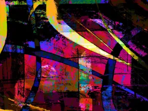 Colorful abstract art piece featuring vivid geometric patterns and multicolored stripes. jigsaw puzzle