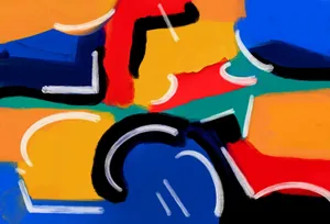 Vibrant abstract painting featuring dynamic shapes and bold, contrasting colors in a modern art style. jigsaw puzzle