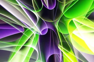 Abstract light painting with vibrant green, purple, and white colors creating fluid shapes. jigsaw puzzle