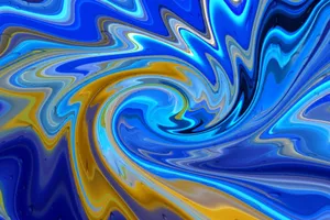 Vibrant abstract artwork featuring swirling blue and yellow patterns. jigsaw puzzle