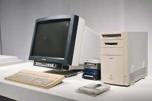 A retro computer setup featuring a classic CRT monitor and vintage CPU, showcasing technology history. jigsaw puzzle