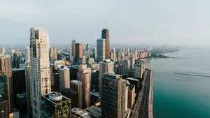 Stunning aerial view of the Chicago skyline along Lake Michigan, showcasing tall skyscrapers and beautiful skyline. jigsaw puzzle