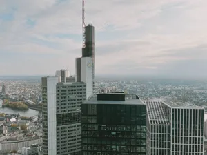 Aerial view of Frankfurt's modern skyline with the River Main jigsaw puzzle
