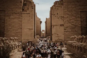 Massive crowd of tourists exploring the ancient Karnak Temple in Luxor, Egypt. jigsaw puzzle