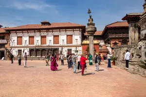 Visitors enjoy the historic Bhaktapur Durbar Square in Nepal, showcasing traditional architecture and vibrant culture. jigsaw puzzle