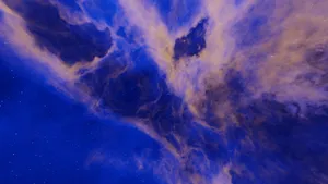 Stunning view of a blue and yellow nebula with twinkling stars in outer space. jigsaw puzzle