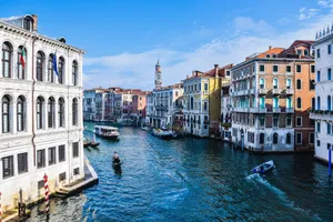 Beautiful view of the Grand Canal with gondolas and historic buildings in Venice, Italy. jigsaw puzzle