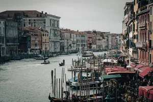 Captivating view of the Grand Canal in Venice, featuring gondolas and historic architecture. jigsaw puzzle