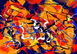 Energetic abstract painting featuring vivid colors and dynamic shapes. jigsaw puzzle