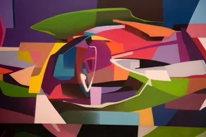 Colorful abstract mural featuring dynamic geometric shapes and vibrant colors. jigsaw puzzle
