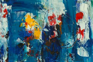 Vibrant abstract acrylic painting featuring colorful, dynamic brushstrokes in blue tones. jigsaw puzzle