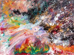 A dynamic and colorful abstract painting featuring fluid acrylic techniques with a splash of vibrant colors. jigsaw puzzle