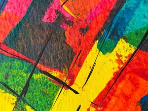 A vivid abstract painting showcasing bright colors and dynamic shapes. jigsaw puzzle
