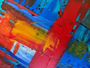 Colorful abstract painting with vibrant red, blue, and yellow brushstrokes. jigsaw puzzle