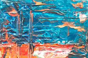 Colorful abstract acrylic painting with vivid turquoise and orange textures. jigsaw puzzle